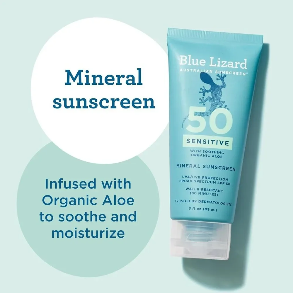 Blue Lizard SENSITIVE Mineral Sunscreen Zinc Oxide SPF 50+ 3oz Sealed